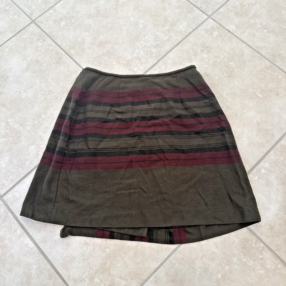 VTG 80-90s Banana Republic Wool Plaid Wrap Skirt Green Red Tartan Style Jr Sz 14 - Picture 2 of 7